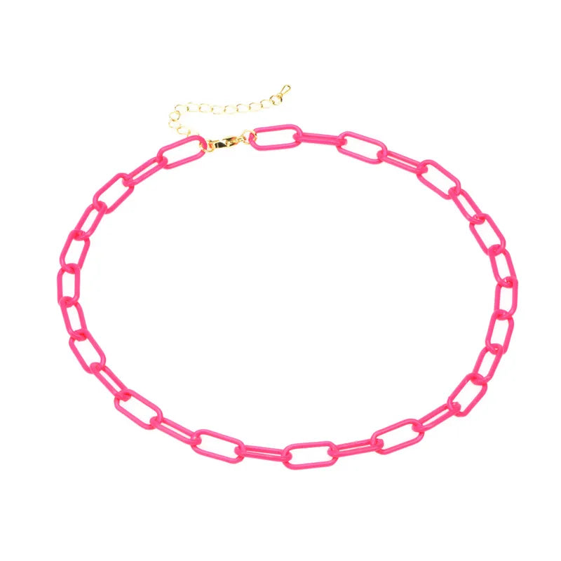 Paper Clip Necklace - Pink
